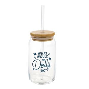 What Would Dolly Do Glass Cup | 15.5oz Bamboo Lid & Straw
